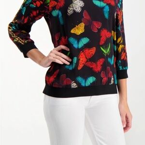 Alice + Olivia Colorful Butterfly Print Sweatshirt